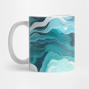 Abstract Swirly Blue Ocean Waves Pattern Mug